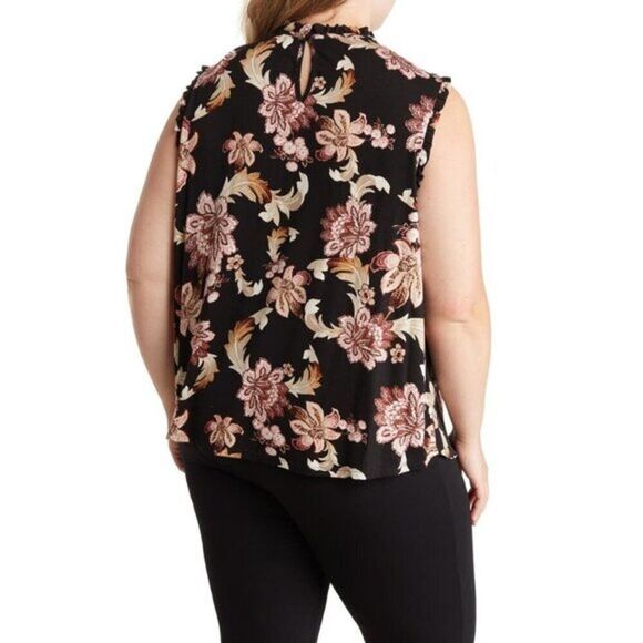 Tahari Plus Size Women's  Floral‎ Ruffle Crewneck Top - Picture 3 of 4